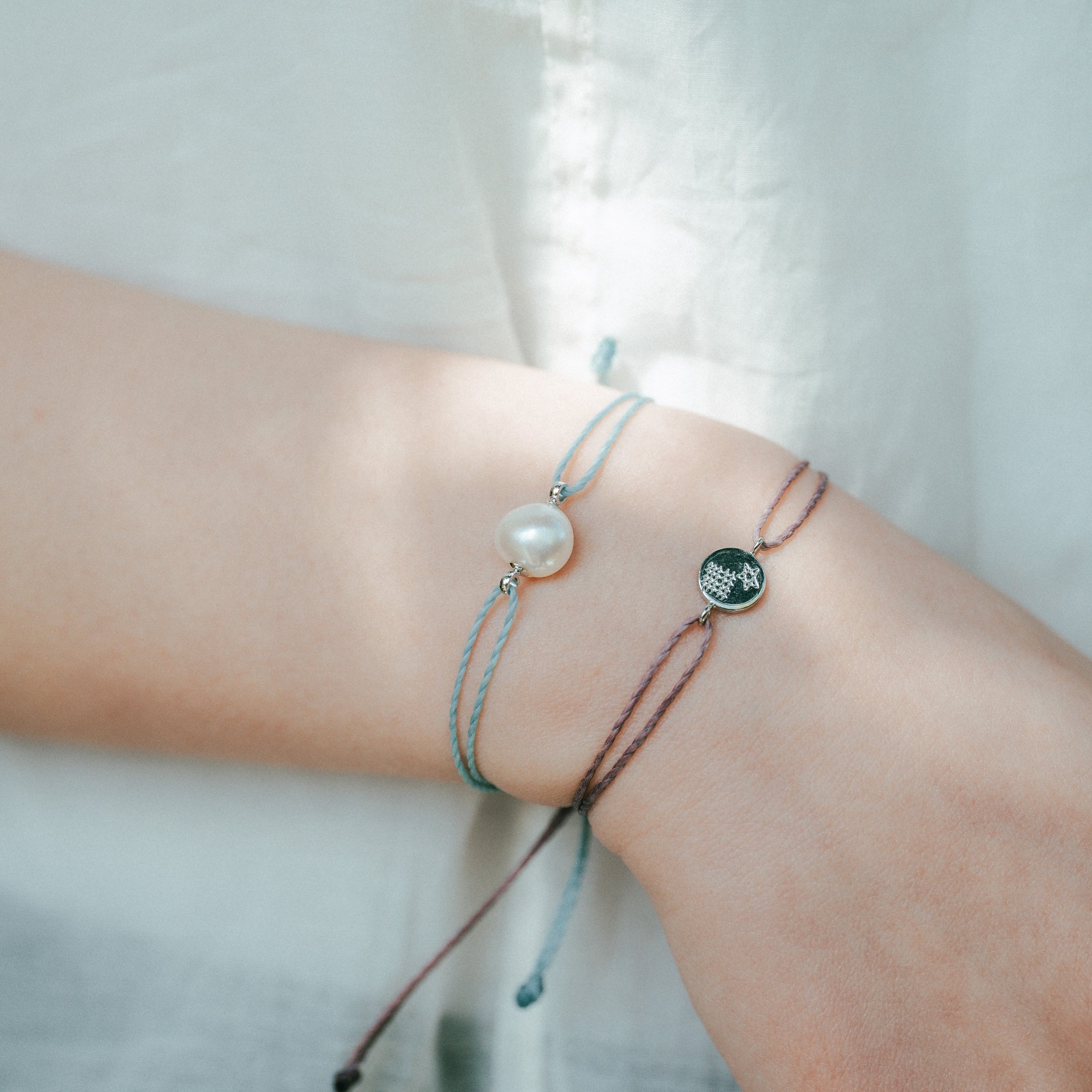 【10color】フラット淡水パールコードブレスレット