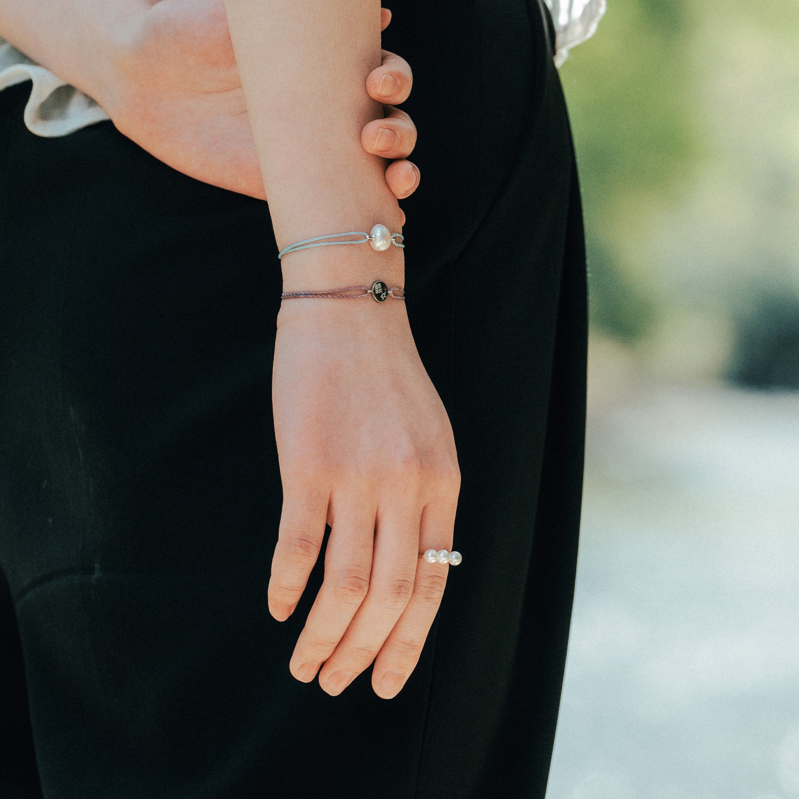 【10color】フラット淡水パールコードブレスレット