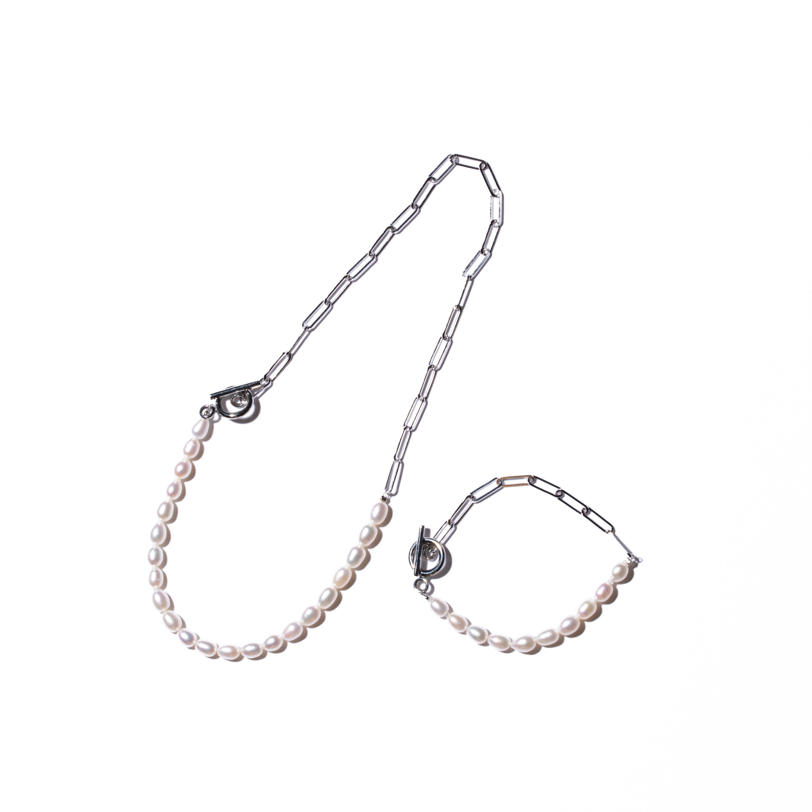 Half Chain & Pearl ネックレス-MUSUBI(結)|職人仕上げ・Silver925/ステンレス