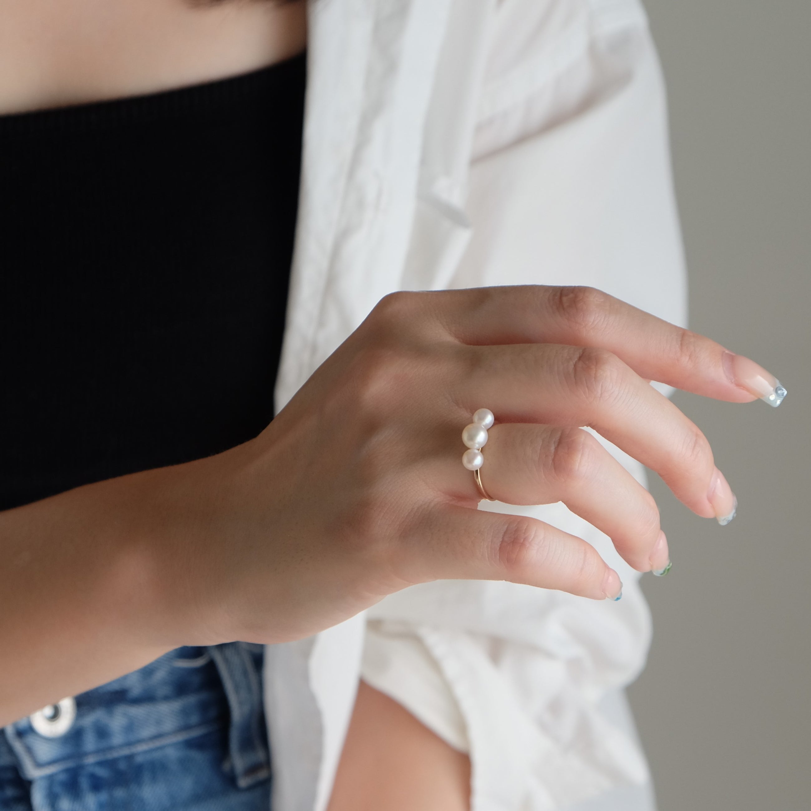 <Emi> 3粒あこやパールリング GEKKOU【K10】