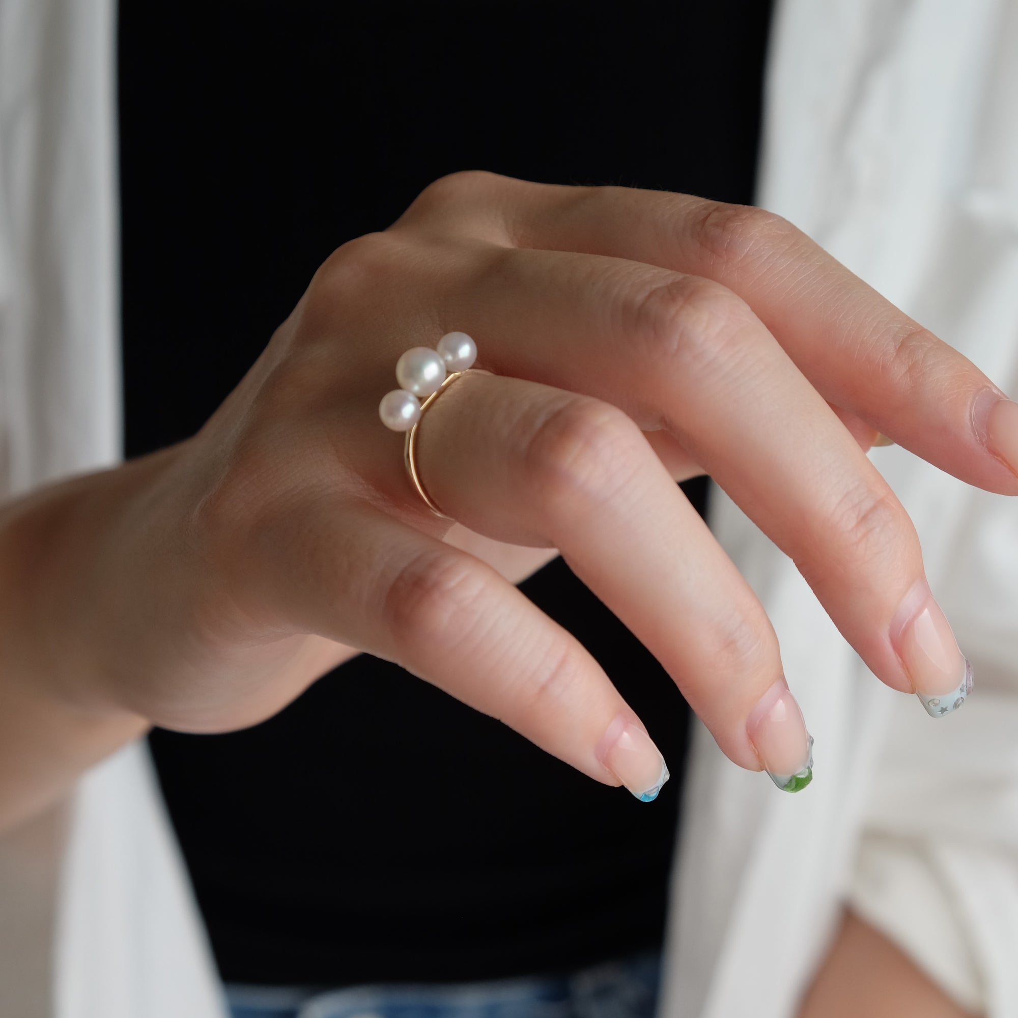 <Emi> 3粒あこやパールリング GEKKOU【K10】