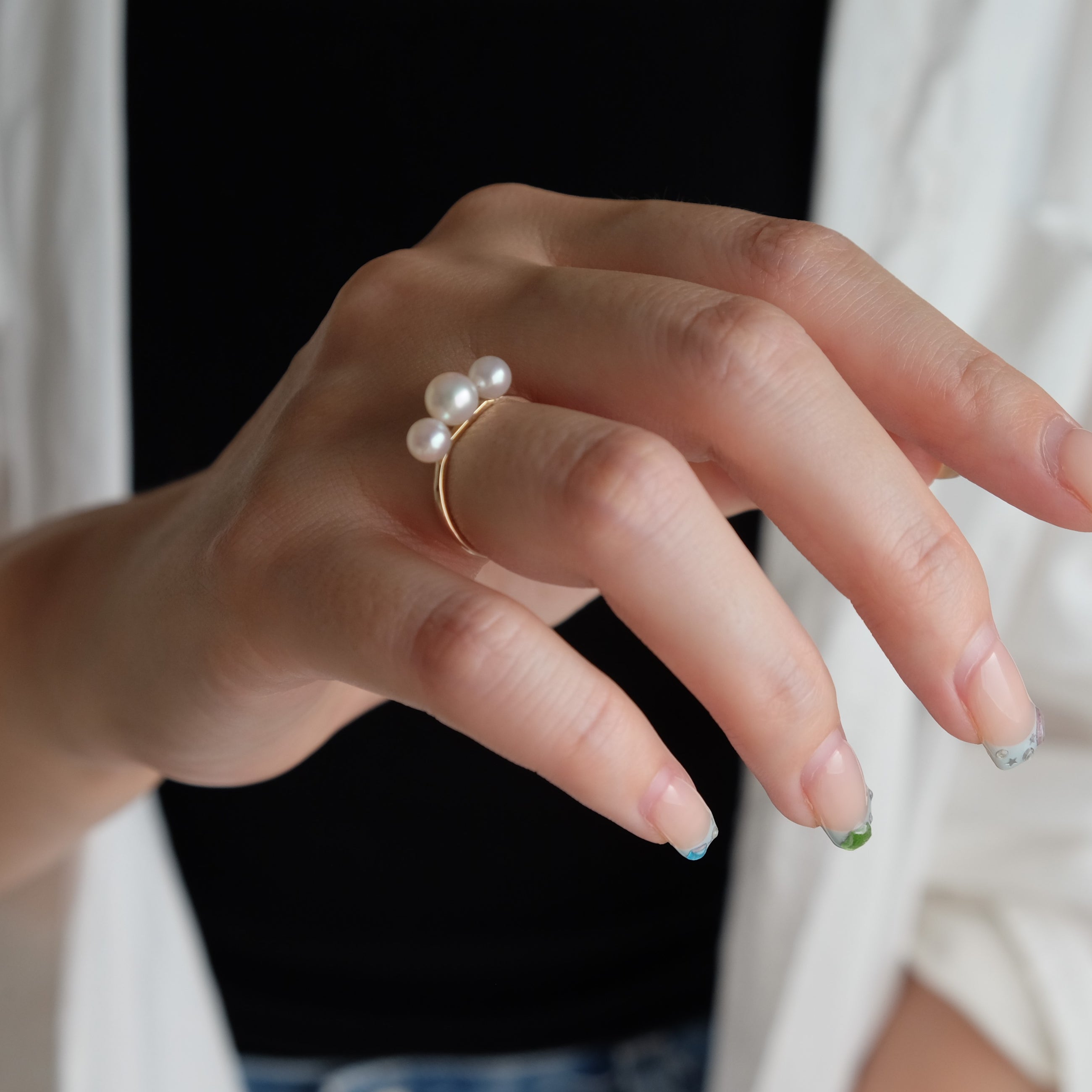 <Emi> 3粒あこやパールリング GEKKOU【K10】