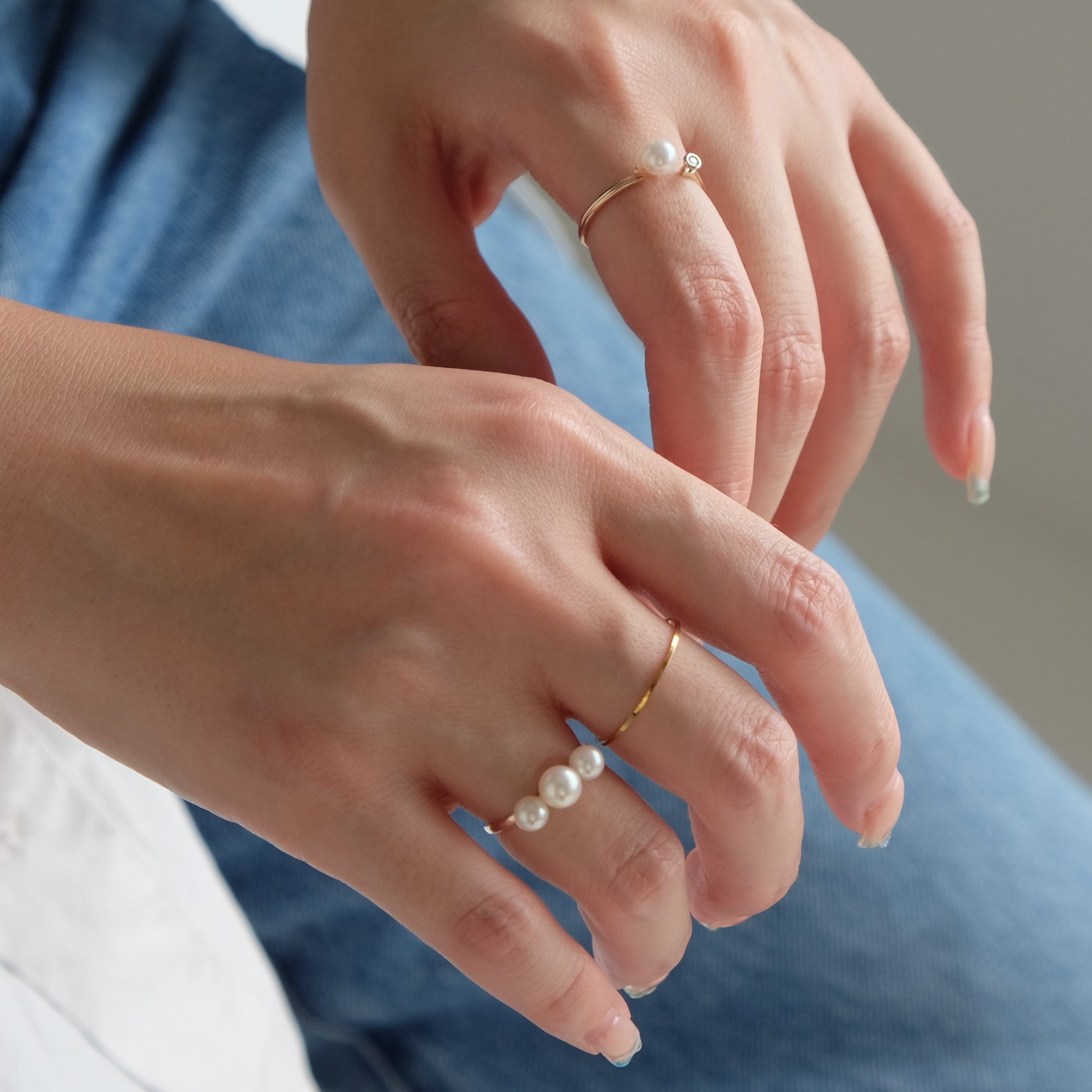 <Emi> 3粒あこやパールリング GEKKOU【K10】