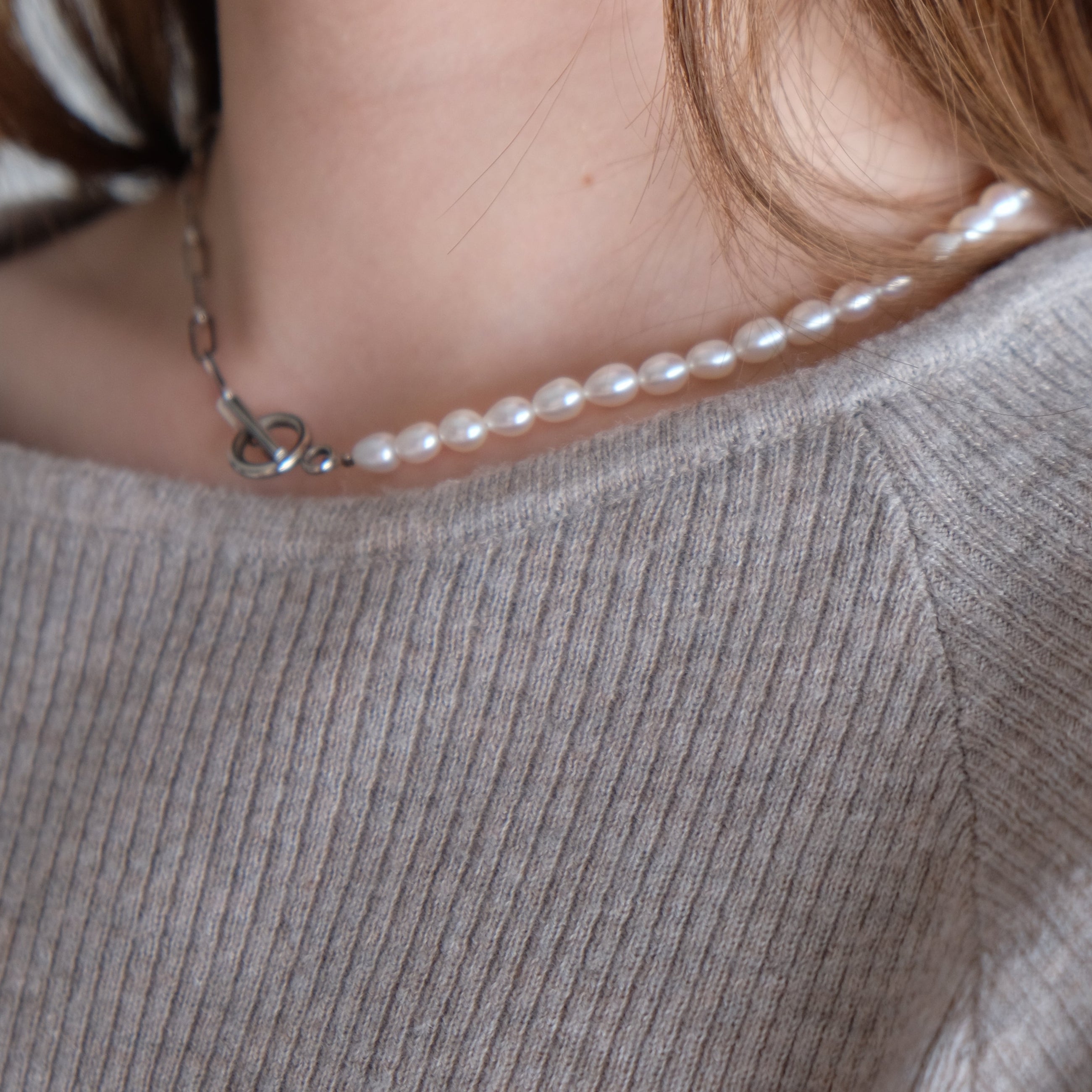 Half Chain & Pearl ネックレス-MUSUBI(結)|職人仕上げ・Silver925/ステンレス