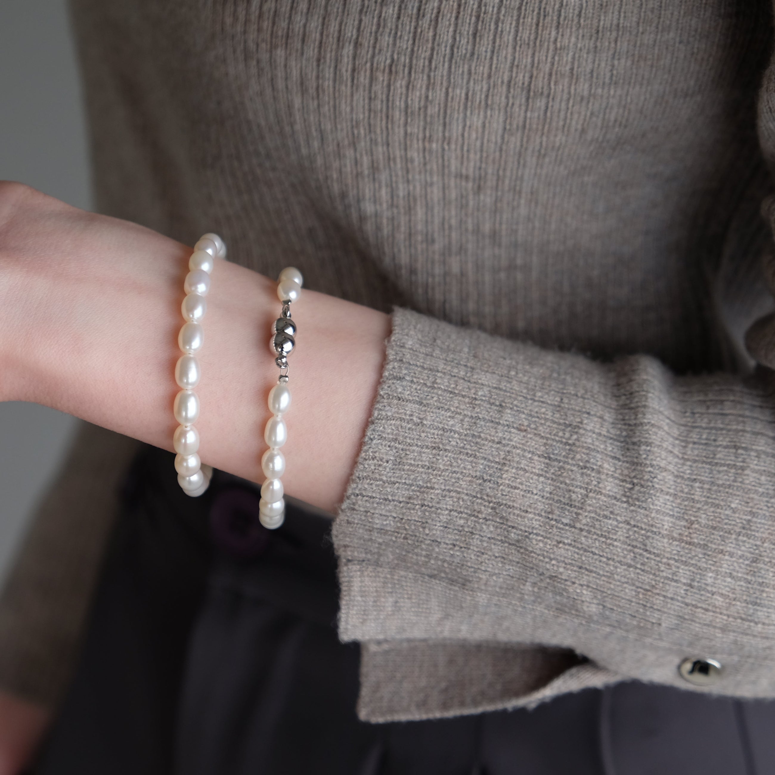 Rice 6.0-7.0mm パールブレスレット-MUSUBI(結)|職人仕上げ・マグネット