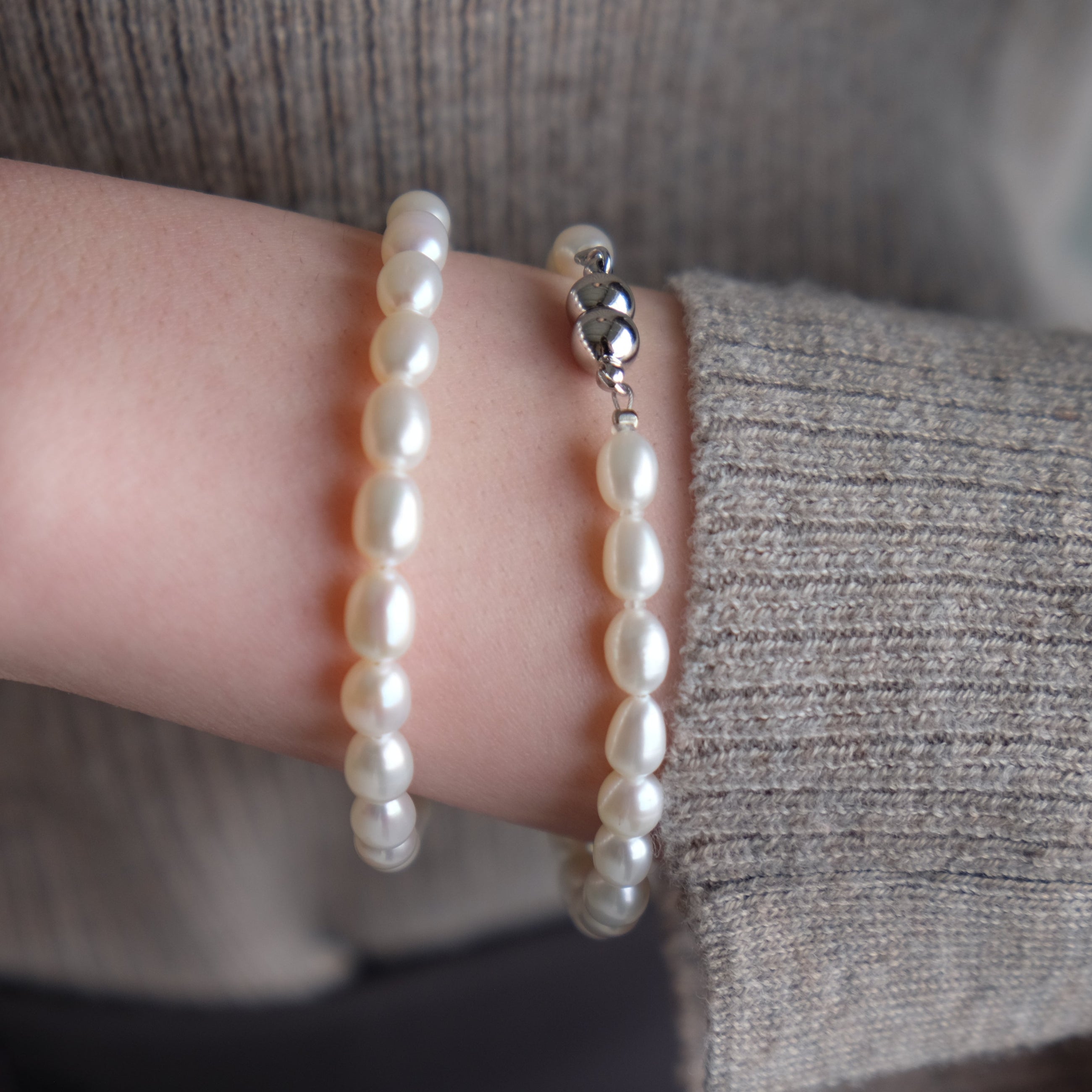 Rice 8.0mm パールブレスレット-MUSUBI(結)|職人仕上げ・Silver925