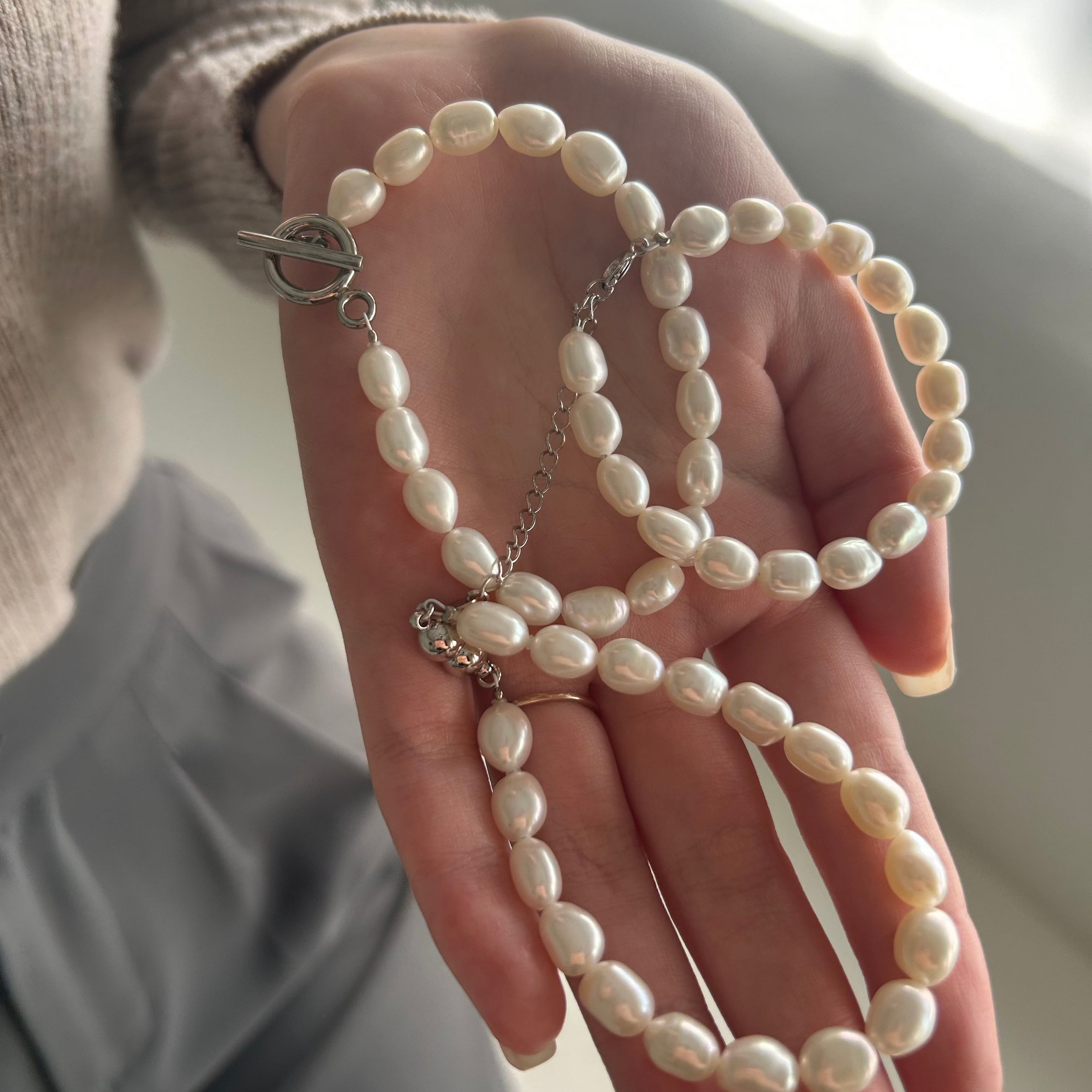 Rice 8.0mm パールブレスレット-MUSUBI(結)|職人仕上げ・Silver925