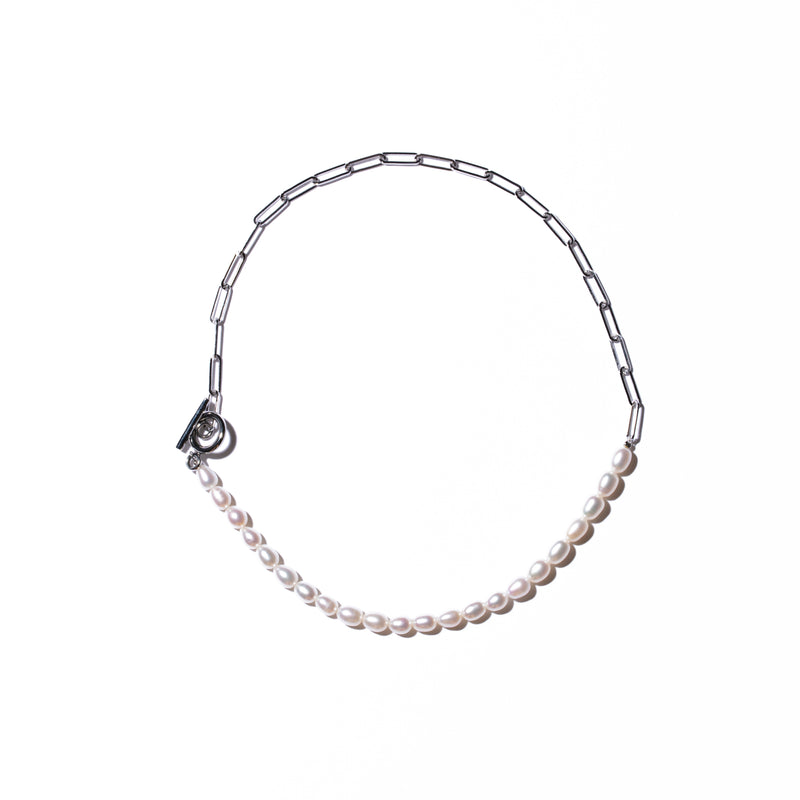 Half Chain & Pearl ネックレス-MUSUBI（結）｜職人仕上げ・Silver925/ステンレス