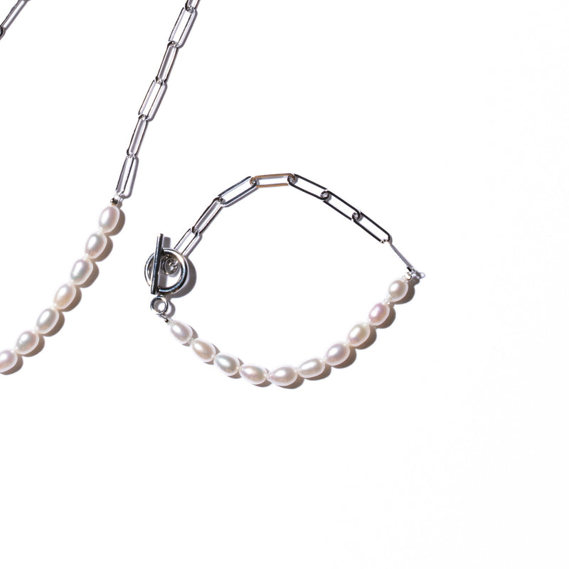 Half Chain & Pearl ブレスレット-MUSUBI（結）｜職人仕上げ・Silver925/ステンレス