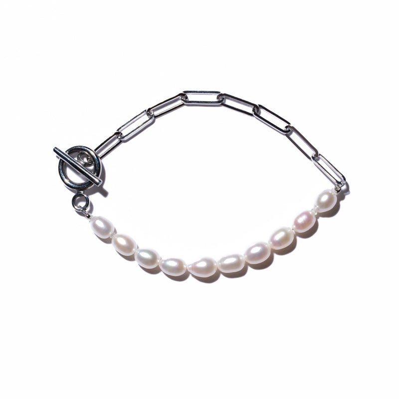 Half Chain & Pearl ブレスレット-MUSUBI（結）｜職人仕上げ・Silver925/ステンレス