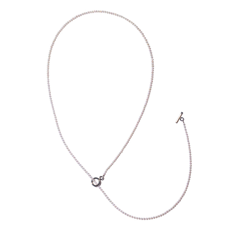 ＜NEW＞Baby Round【極小】淡水3.0mm 3WAY ロングパールネックレス-MUSUBI（結）｜職人仕上げ・マンテル仕様・日本製