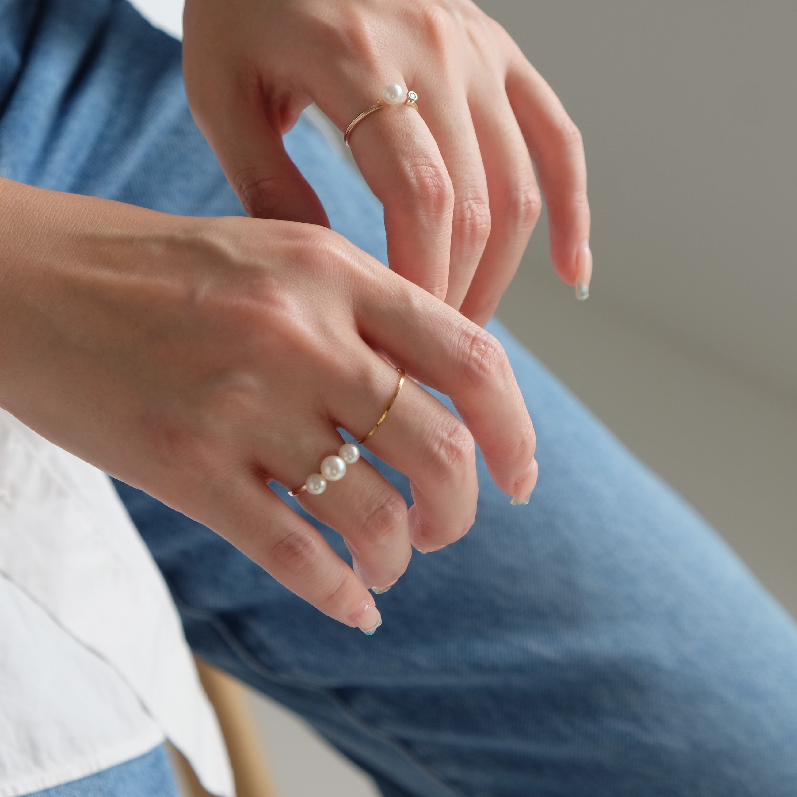 ＜Emi＞ 3粒あこやパールリング GEKKOU【K10】