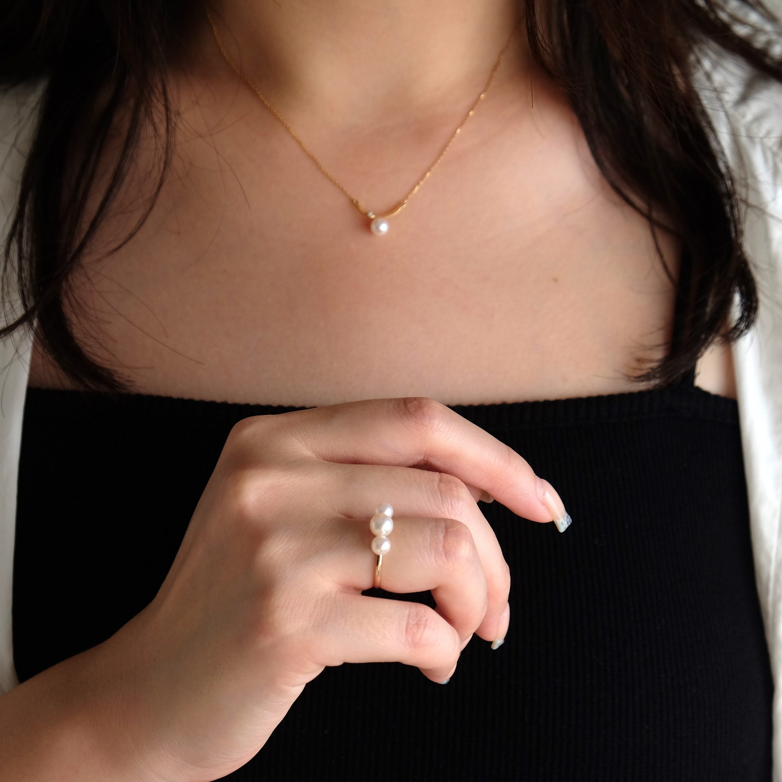 ＜Emi＞ 3粒あこやパールリング GEKKOU【K10】