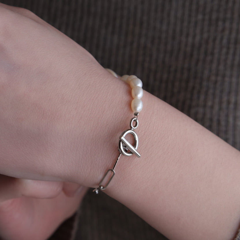 Half Chain & Pearl ブレスレット-MUSUBI（結）｜職人仕上げ・Silver925/ステンレス