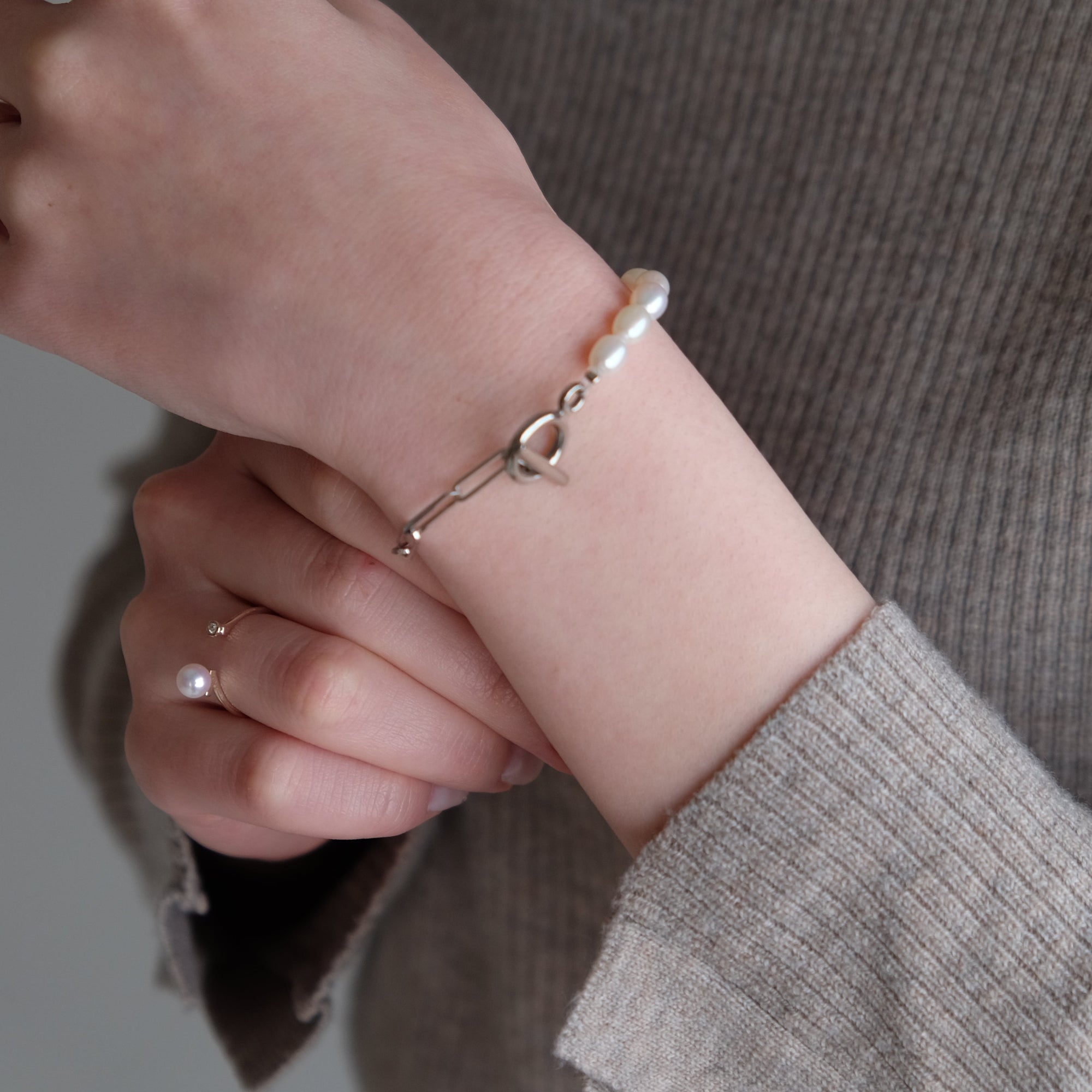 Half Chain & Pearl ブレスレット-MUSUBI（結）｜職人仕上げ・Silver925/ステンレス