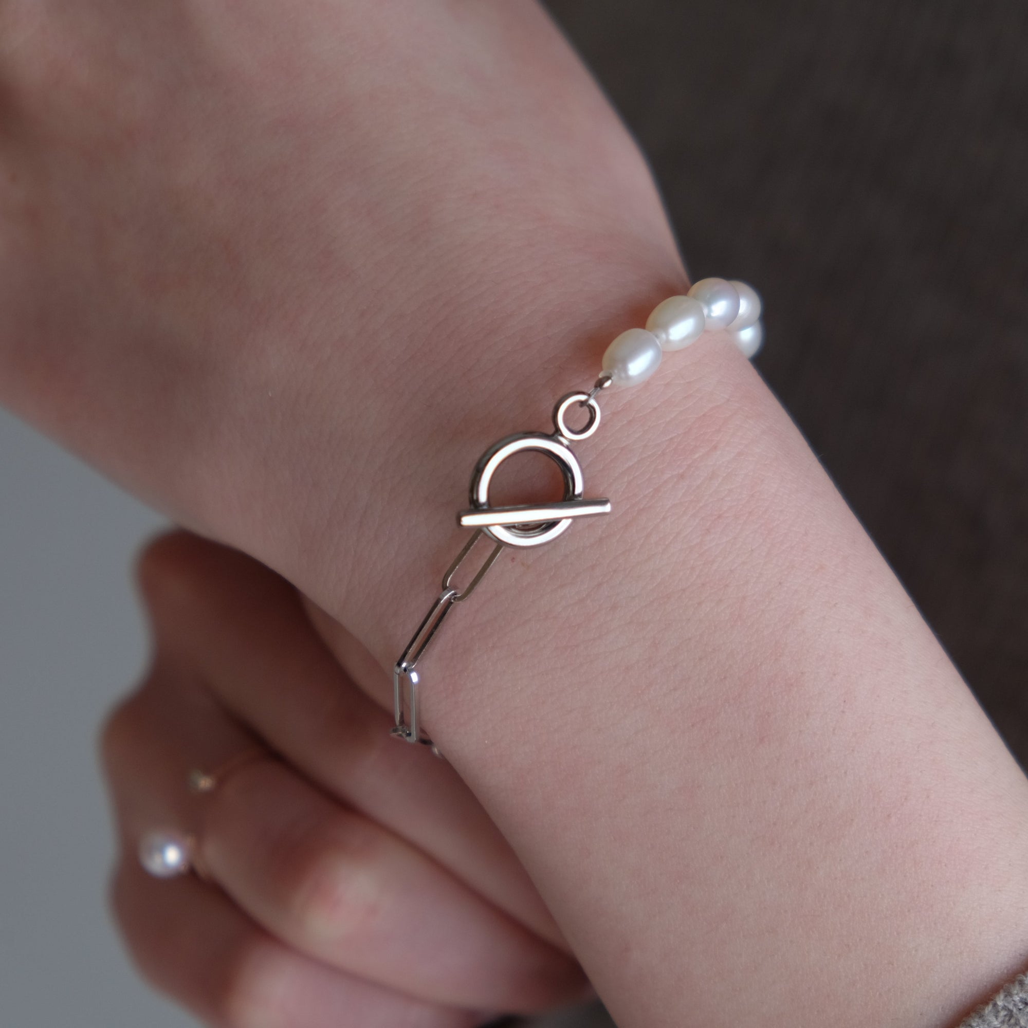 Half Chain & Pearl ブレスレット-MUSUBI（結）｜職人仕上げ・Silver925/ステンレス