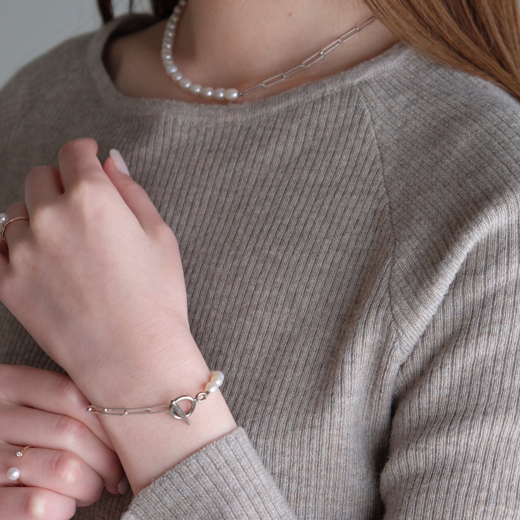 Half Chain & Pearl ブレスレット-MUSUBI（結）｜職人仕上げ・Silver925/ステンレス