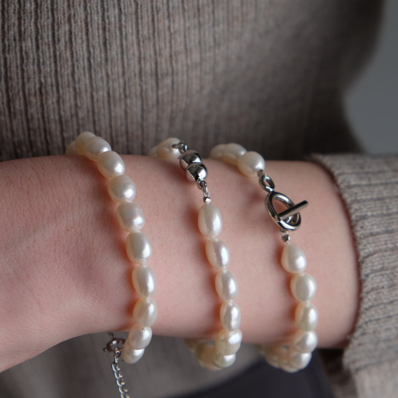 Rice 8.0mm パールブレスレット-MUSUBI（結）｜職人仕上げ・Silver925